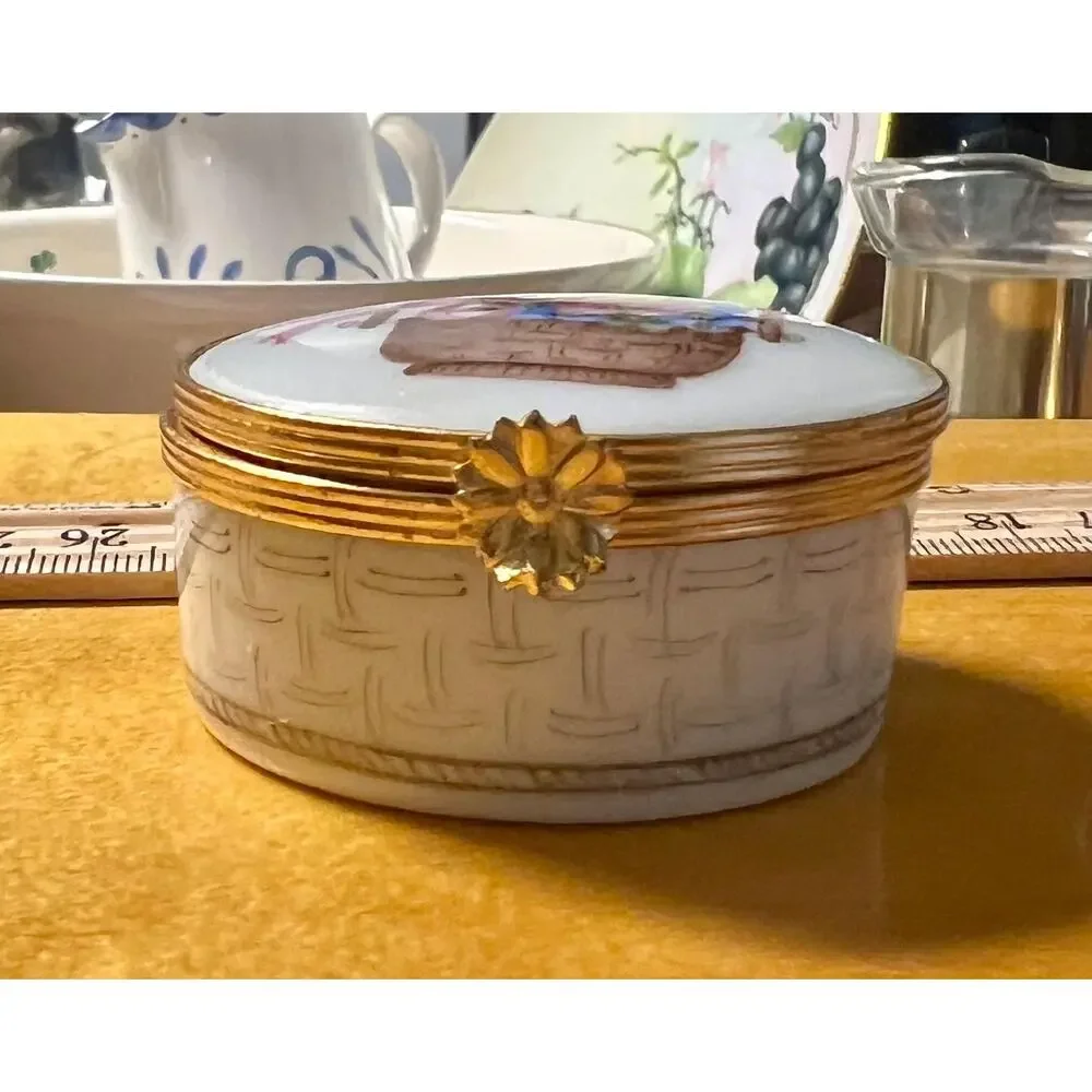 Vintage Limoges France Hand-Painted Porcelain Trinket Box for Asprey London